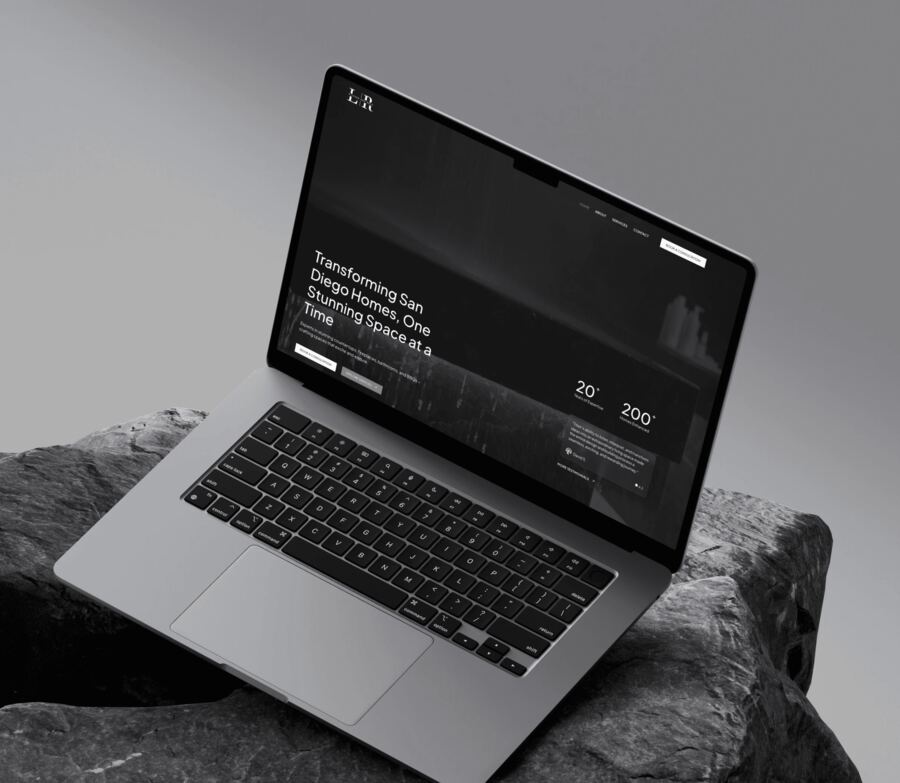 Laptop showing a dark website built by Golden Nova