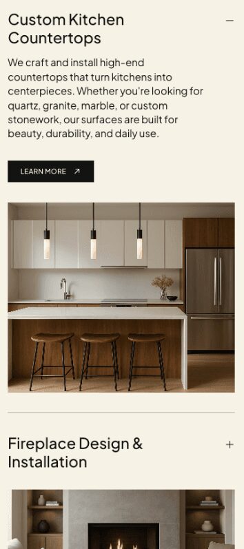 Website for a custom kitchen countertop business