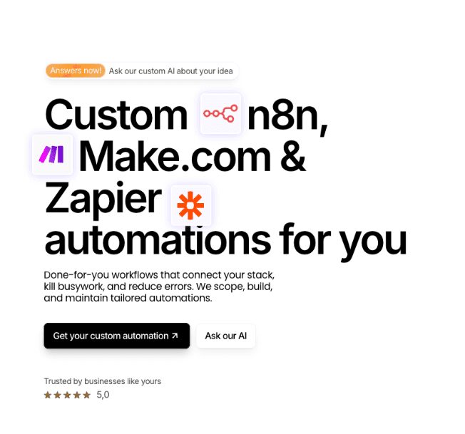 Landing page for a custom automation studio